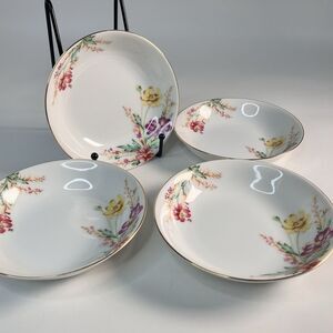 Vtg Kent China Springfield 6.5" Dessert Bowls Set 4 Grannycore Floral Gold Trim